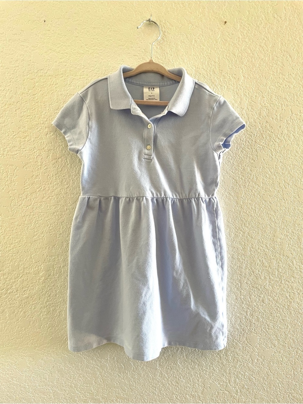 GAP Girls Pale Blue Cotton Pique Polo Dress School Uniform Size Small Preppy